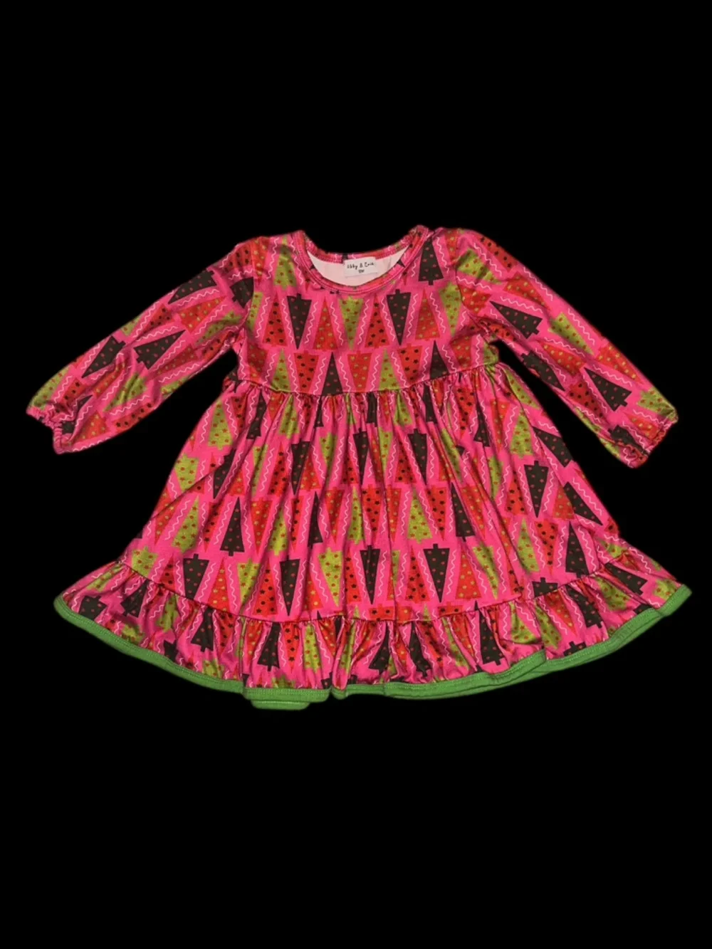 Christmas Holiday Tree Print Ruffle Dress - Picture 6 of 7